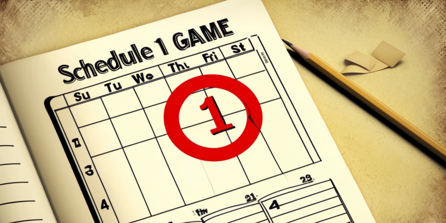 A retro-style illustration of a vintage calendar or planner page with a bold, red circle around the number 1, indicating Schedule 1 game, set against a warm, cream-colored background with subtle texture, evoking a sense of nostalgia and simplicity, with fine-lined details and typography in a classic serif font, perhaps with a few scattered, loose-leaf papers or a single, forgotten pencil lying nearby, adding a touch of whimsy and playfulness to the overall design.